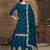 Teal Blue Embroidered  Silk Free Size Full Stitched Suit