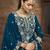 Teal Blue Embroidered  Silk Free Size Full Stitched Suit