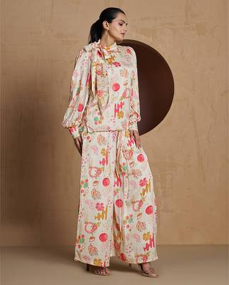 cream floral print co-ord set 2