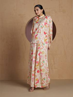 cream floral print co-ord set 3