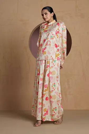 cream floral print co-ord set