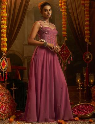 pink georgette embroidered corset top with palazzo 3