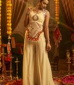 cream georgette embroidered top with palazzo