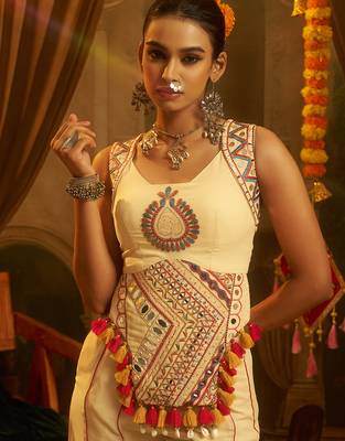 cream georgette embroidered top with palazzo 4