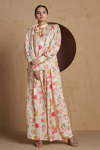 cream floral print co-ord set