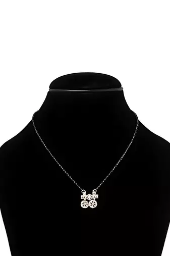 18k rose gold plated traditional single line american diamond pendant with black bead chain mangalsutra for women (d097)