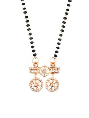 18k rose gold plated traditional single line american diamond pendant with black bead chain mangalsutra for women  2
