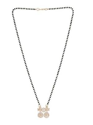 18k rose gold plated traditional single line american diamond pendant with black bead chain mangalsutra for women  3
