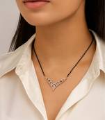 18k rose gold plated traditional single line american diamond pendant with black bead chain mangalsutra for women 