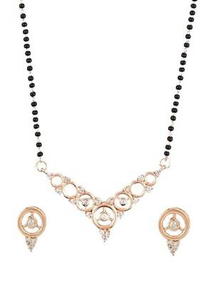 18k rose gold plated traditional single line american diamond pendant with black bead chain mangalsutra for women  3