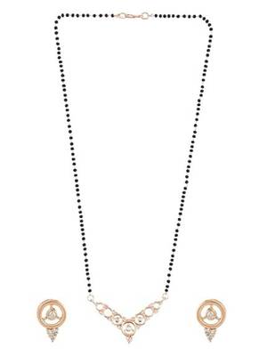 18k rose gold plated traditional single line american diamond pendant with black bead chain mangalsutra for women  5