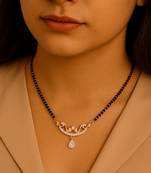 18k rose gold plated traditional single line american diamond pendant with black bead chain mangalsutra for women 