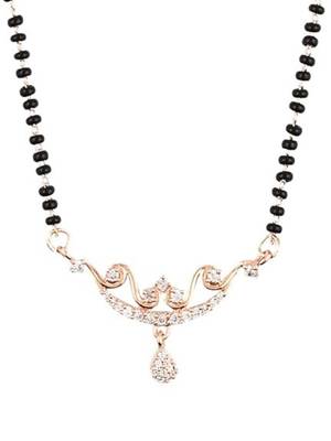 18k rose gold plated traditional single line american diamond pendant with black bead chain mangalsutra for women  3
