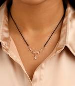 Rose gold plated traditional single line american diamond pendant with black bead chain mangalsutra for women 