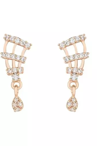 Rose gold plated traditional single line american diamond pendant with black bead chain mangalsutra for women 
