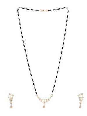 Rose gold plated traditional single line american diamond pendant with black bead chain mangalsutra for women  5