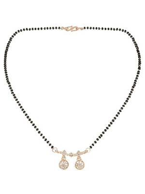 Rose gold plated traditional single line american diamond pendant with black bead chain mangalsutra for women  3