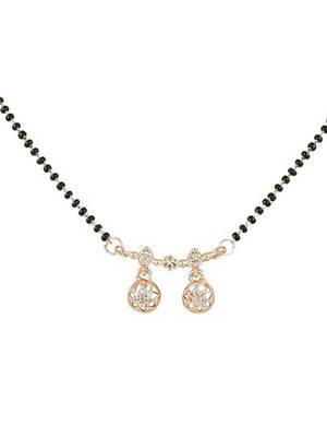 Rose gold plated traditional single line american diamond pendant with black bead chain mangalsutra for women  4