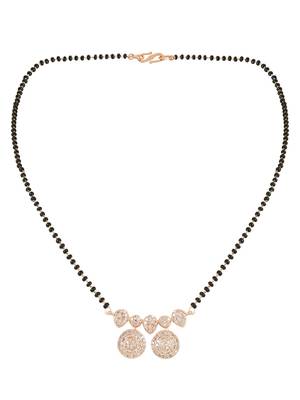 Rose gold plated traditional single line american diamond pendant with black bead chain mangalsutra for women  3