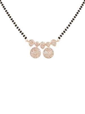 Rose gold plated traditional single line american diamond pendant with black bead chain mangalsutra for women  4