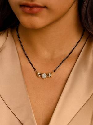 Rose gold plated traditional single line american diamond pendant with black bead chain mangalsutra for women  1