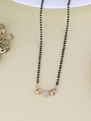 Rose gold plated traditional single line american diamond pendant with black bead chain mangalsutra for women  2