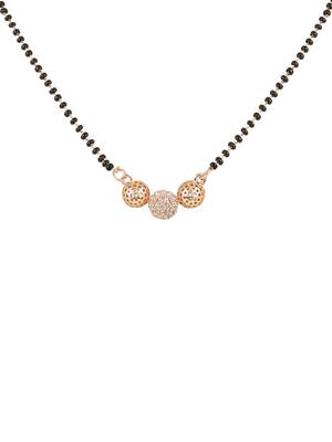 Rose gold plated traditional single line american diamond pendant with black bead chain mangalsutra for women  3