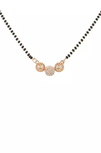 Rose gold plated traditional single line american diamond pendant with black bead chain mangalsutra for women 