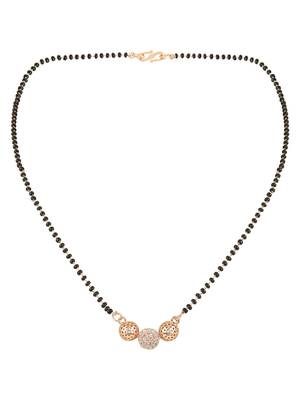 Rose gold plated traditional single line american diamond pendant with black bead chain mangalsutra for women  4