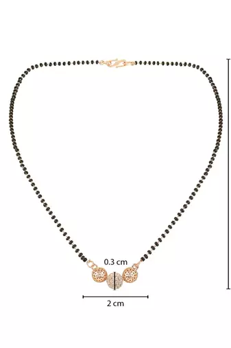 Rose gold plated traditional single line american diamond pendant with black bead chain mangalsutra for women 