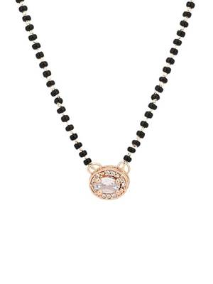 Rose gold plated traditional single line american diamond pendant with black bead chain mangalsutra for women  2