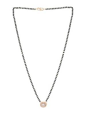 Rose gold plated traditional single line american diamond pendant with black bead chain mangalsutra for women  3
