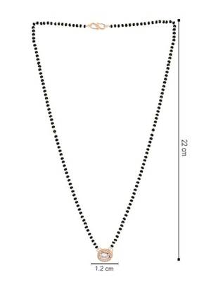 Rose gold plated traditional single line american diamond pendant with black bead chain mangalsutra for women  4
