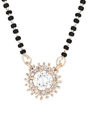 Rose gold plated traditional single line american diamond black bead chain mangalsutra for women  1