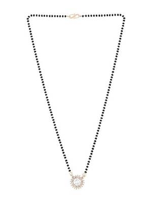 Rose gold plated traditional single line american diamond black bead chain mangalsutra for women  2