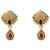 Gold plated traditional studded pendant & black bead chain mangalsutra with earrings for women (d122)