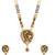Gold plated traditional studded pendant & black bead chain mangalsutra with earrings for women (d124)