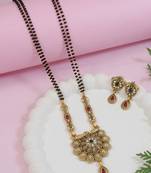Gold plated traditional antique pendant & black bead chain mangalsutra with earrings for women (d128)