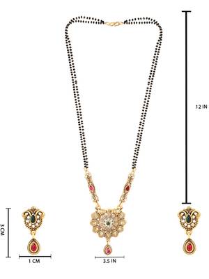Gold plated traditional antique pendant & black bead chain mangalsutra with earrings for women (d128) 5
