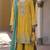 Yellow heavy chinon semi stitched suit with embroidery bits work