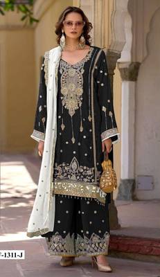 Black heavy chinon suit with embroidery bits  1