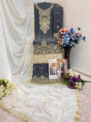 Black heavy chinon suit with embroidery bits  2