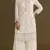 White heavy chinon semi stitched suit with embroidery bits work