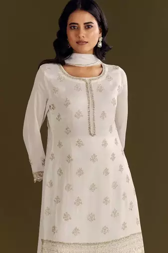 White heavy chinon suit with embroidery bits 