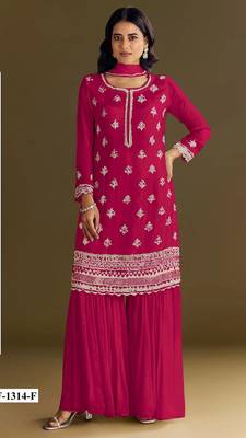 Red heavy chinon suit with embroidery bits  1