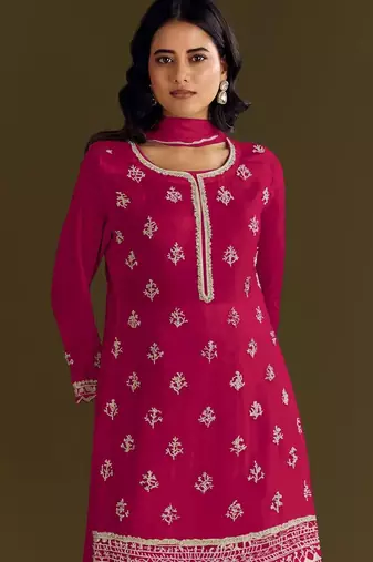 Red heavy chinon suit with embroidery bits 