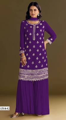 Violet heavy chinon suit with embroidery bits  1