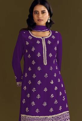 Violet heavy chinon suit with embroidery bits  2