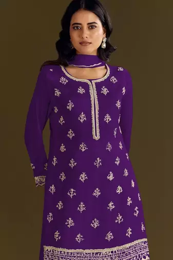 Violet heavy chinon suit with embroidery bits 