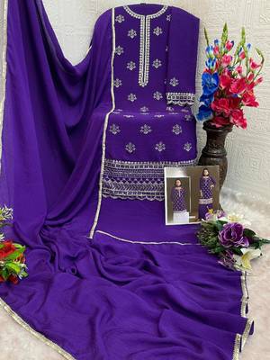 Violet heavy chinon suit with embroidery bits  3